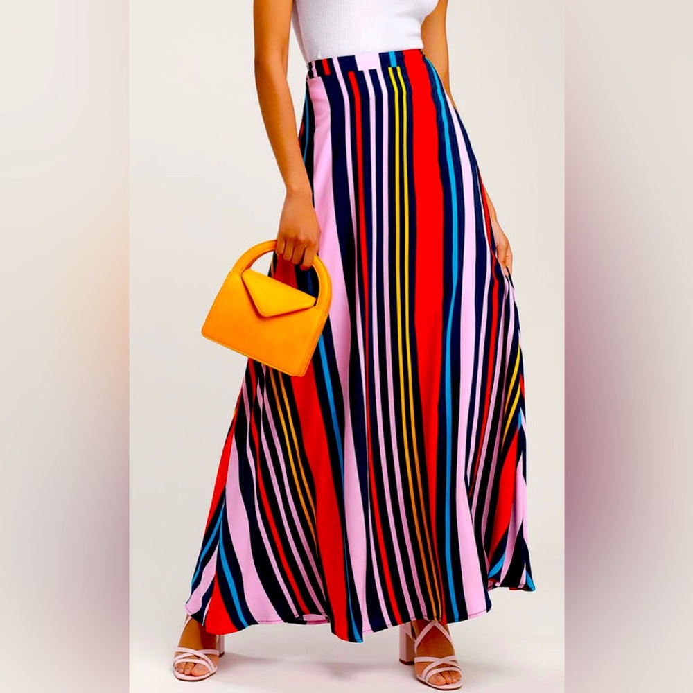 Lulu’s Women’s Maxi Skirt Long Fitted Waist Colorful Size XS Hidden Zipper